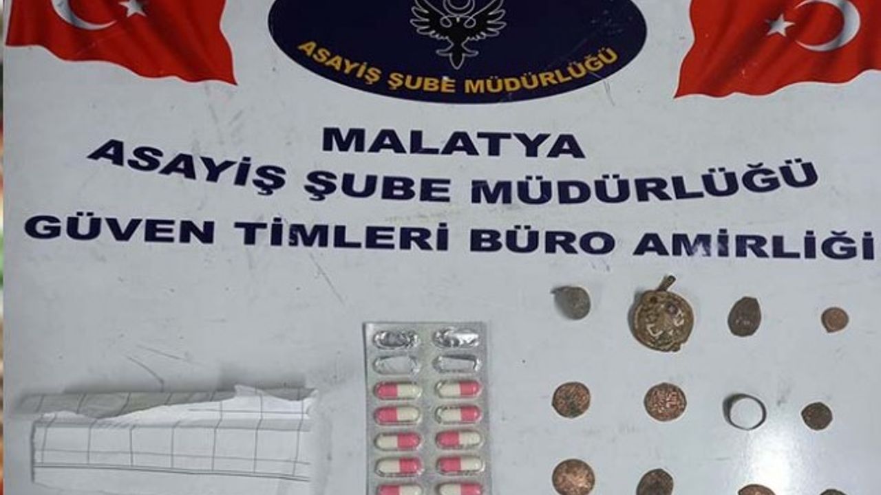 Malatya'da uyuşturucu hap ve tarihi eser ele geçirildi