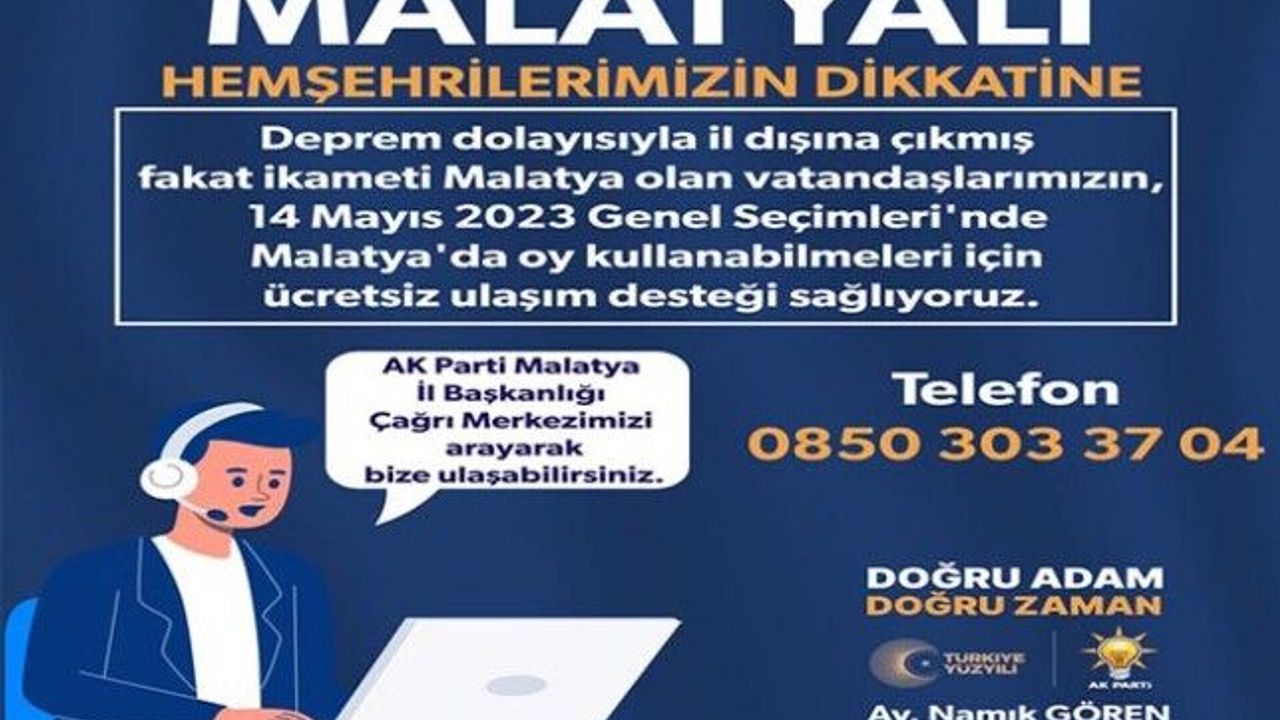 AK Parti’den Malatya’ya gelecek seçmenlere ücretsiz ulaşım desteği
