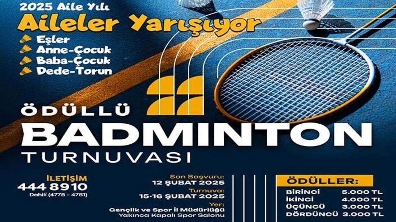 Yeşilyurt Belediyesi, Ödüllü ‘Aileler Arası Badminton Turnuvası’ Düzenliyor