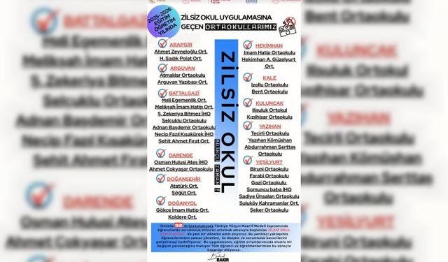 Malatya’da Zilsiz Okul Uygulaması